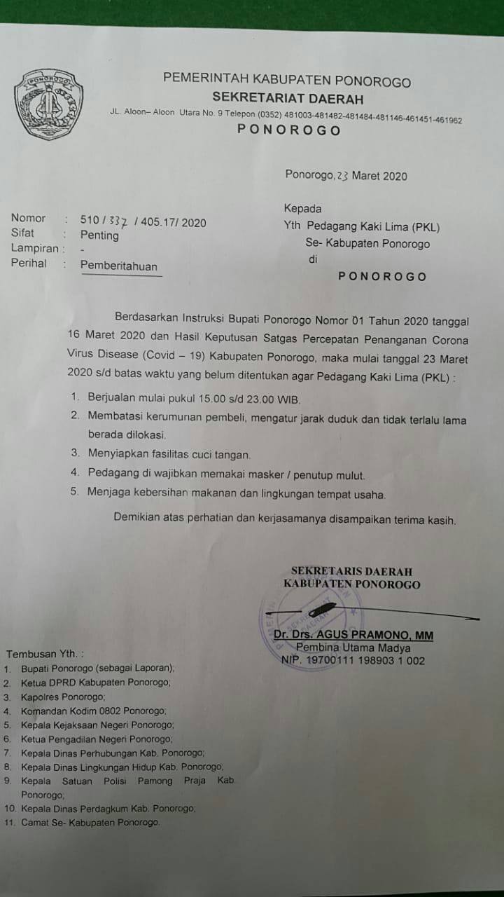 Photo of PKL Ponorogo Diminta Ikut Bantu Cegah Penyebaran Covid 19